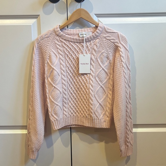 Aritzia Sunday Best Light Pink Cable Knit Sweater